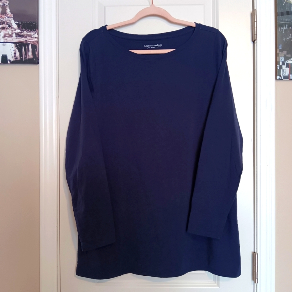 Soft Surrounding Long Sleeve Tee Size Large Pima Cotton Blue